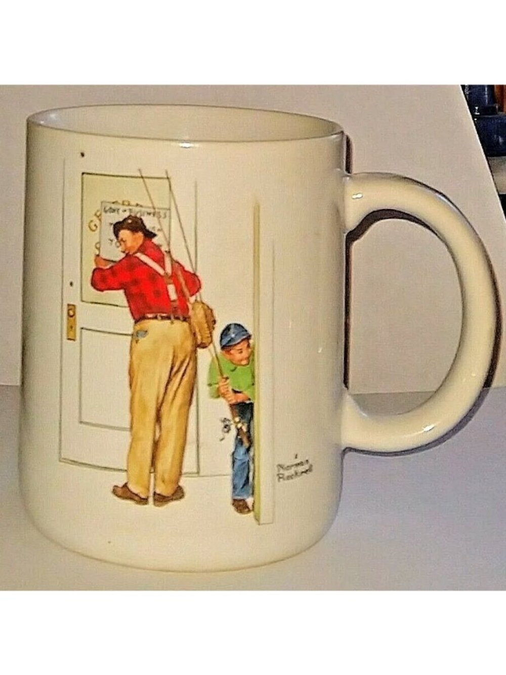 Norman Rockwell Mug “Closed for Business” Vintage Coffee Cup Collectible